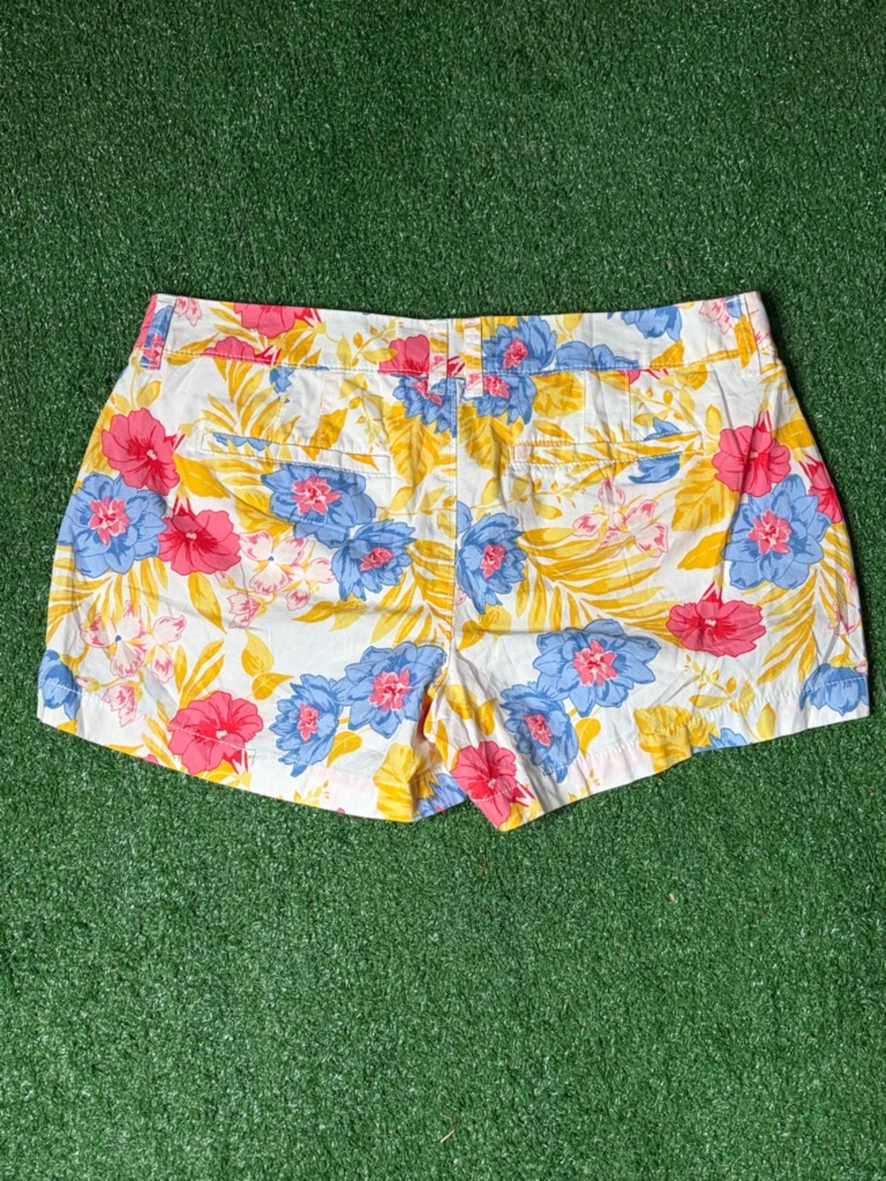 Floral Cotton Women's Shorts - White with Pink, Blue & Yellow - Picture 2 of 3